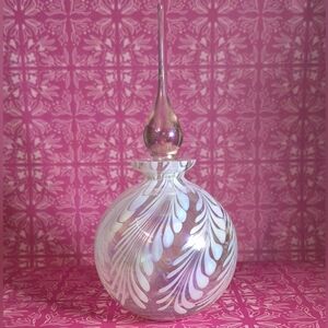 Silvestri Iridescent White and Pink Swirl Glass Perfume Bottle